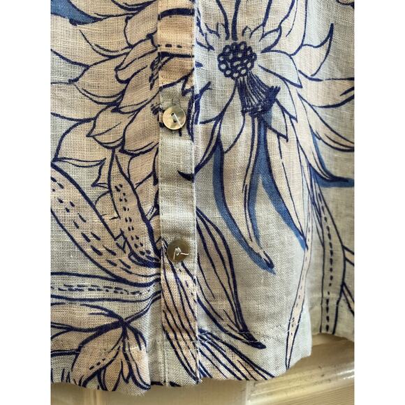 H Halston Floral Print Button Front Boxy Blouse Size Large Resort Beach - Picture 6 of 9